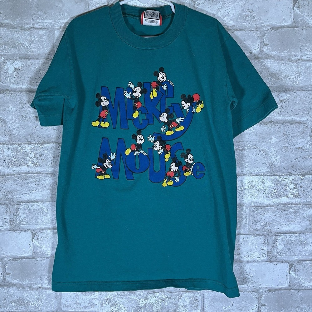 Vintage 90s Disney's Mickey Mouse T-shirt Kids Large 14-16 Teal Green Classic